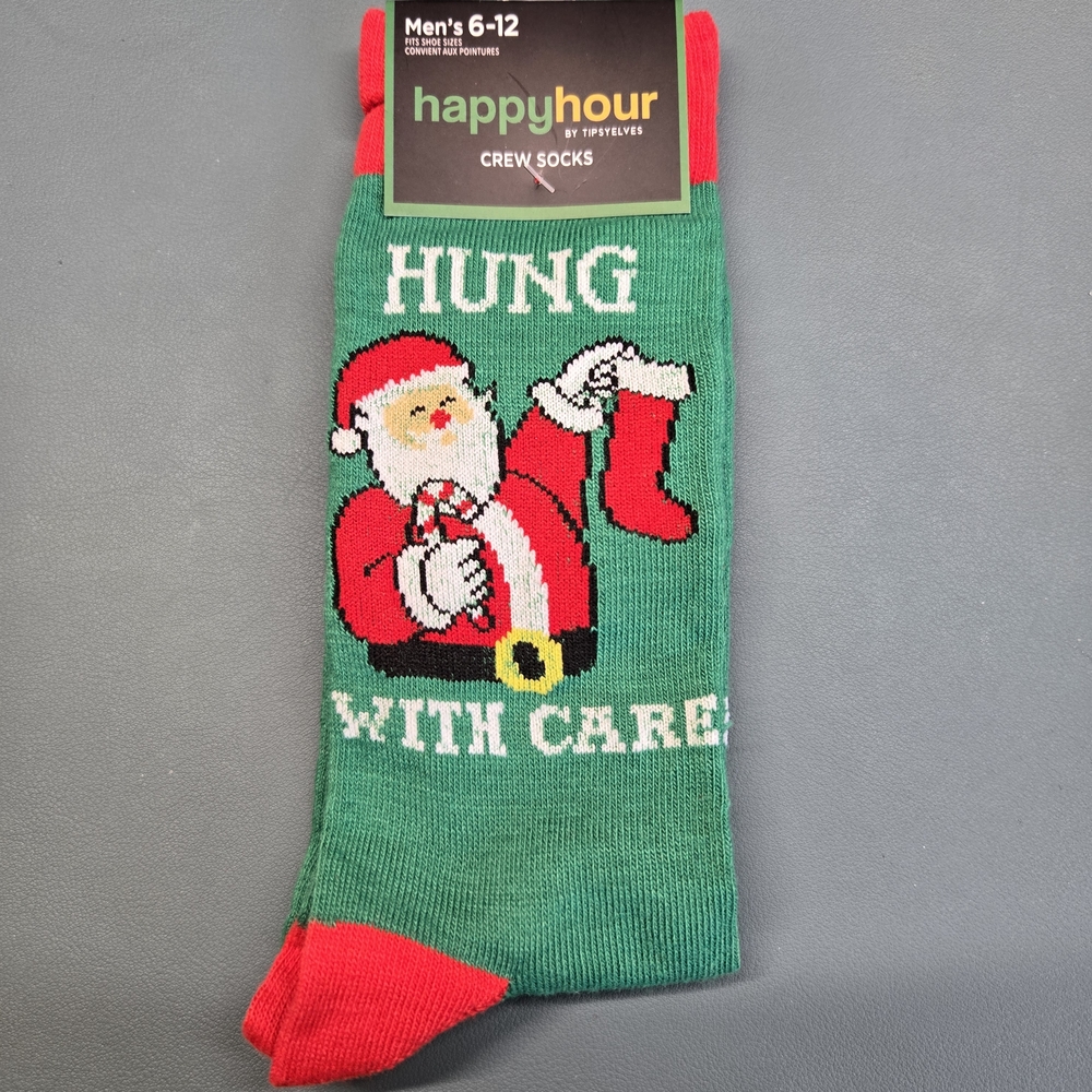 Christmas Socks Festive Funny "Hung With Care"
